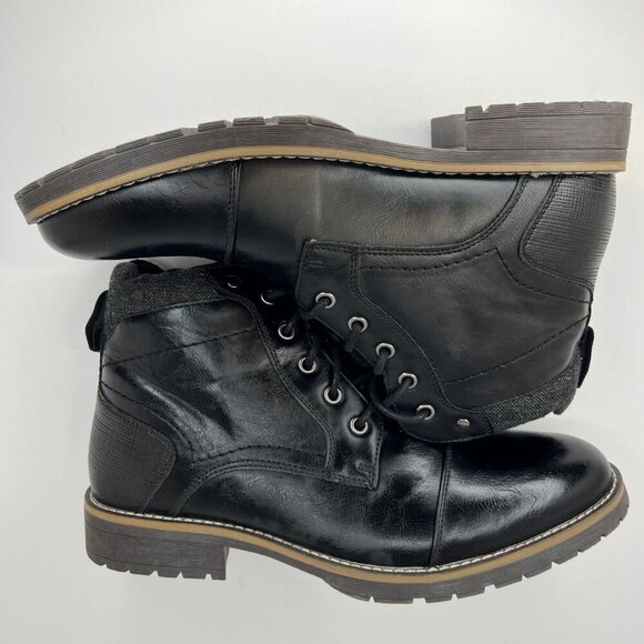 Vostey Mens BMY8079 Black Leather Solid Lace Up Size 10 Motorcycle Combat Shoes